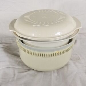 Tupperware Multi-Cooker Steamer Set 2Qt Almond Vintage Good 4-Piece Stackable